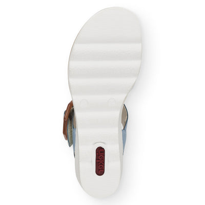 RIEKER - 67476-10 MEDIUM WEDGE FASHION "MOC BUCKLE" SANDAL - WHITE/BLUE