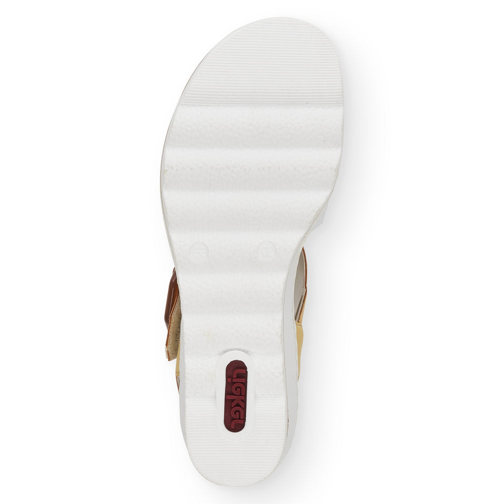 RIEKER - 67476-69 MEDIUM WEDGE FASHION "MOC BUCKLE" SANDAL - WHITE/LEMON