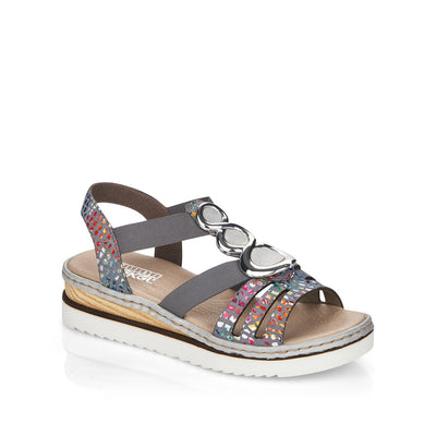 RIEKER - 679L4-90 LOW WEDGE FASHION SANDAL - BLUE MULTI