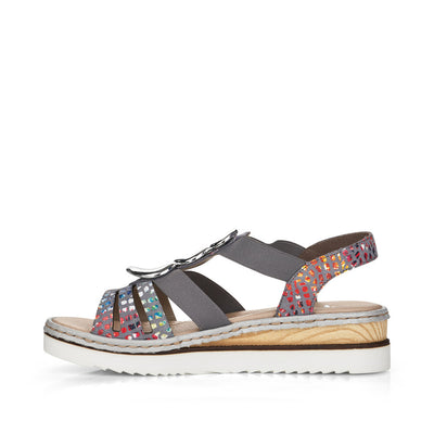 RIEKER - 679L4-90 LOW WEDGE FASHION SANDAL - BLUE MULTI