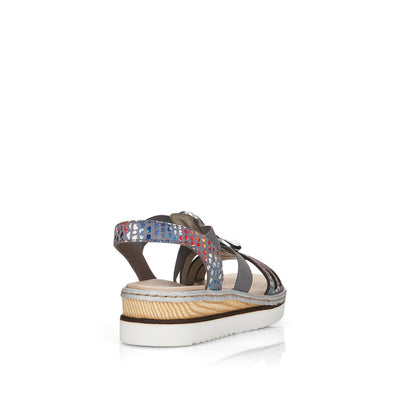 RIEKER - 679L4-90 LOW WEDGE FASHION SANDAL - BLUE MULTI