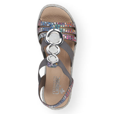 RIEKER - 679L4-90 LOW WEDGE FASHION SANDAL - BLUE MULTI
