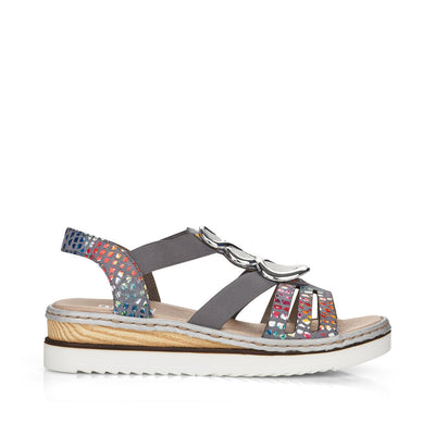 RIEKER - 679L4-90 LOW WEDGE FASHION SANDAL - BLUE MULTI