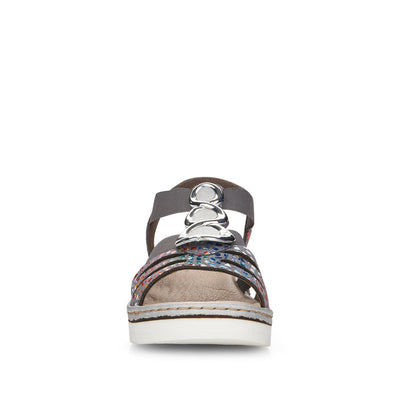 RIEKER - 679L4-90 LOW WEDGE FASHION SANDAL - BLUE MULTI