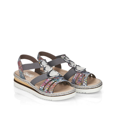 RIEKER - 679L4-90 LOW WEDGE FASHION SANDAL - BLUE MULTI