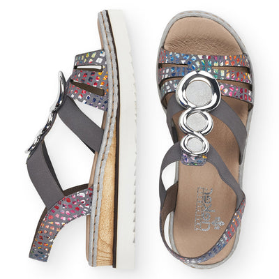 RIEKER - 679L4-90 LOW WEDGE FASHION SANDAL - BLUE MULTI