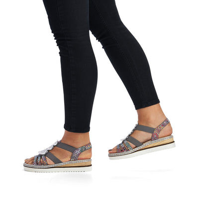RIEKER - 679L4-90 LOW WEDGE FASHION SANDAL - BLUE MULTI