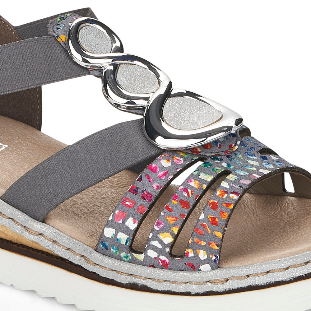 RIEKER - 679L4-90 LOW WEDGE FASHION SANDAL - BLUE MULTI