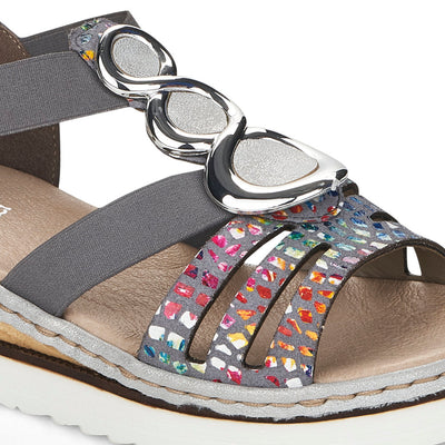 RIEKER - 679L4-90 LOW WEDGE FASHION SANDAL - BLUE MULTI