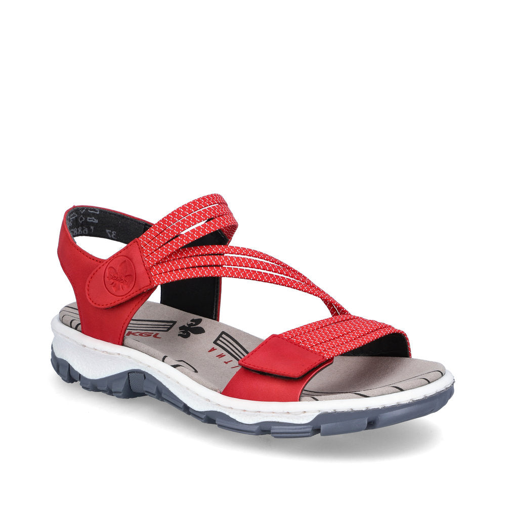 RIEKER 68871-33 - FLAT VELCRO SANDAL - RED MULTI
