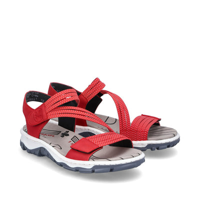 RIEKER 68871-33 - FLAT VELCRO SANDAL - RED MULTI