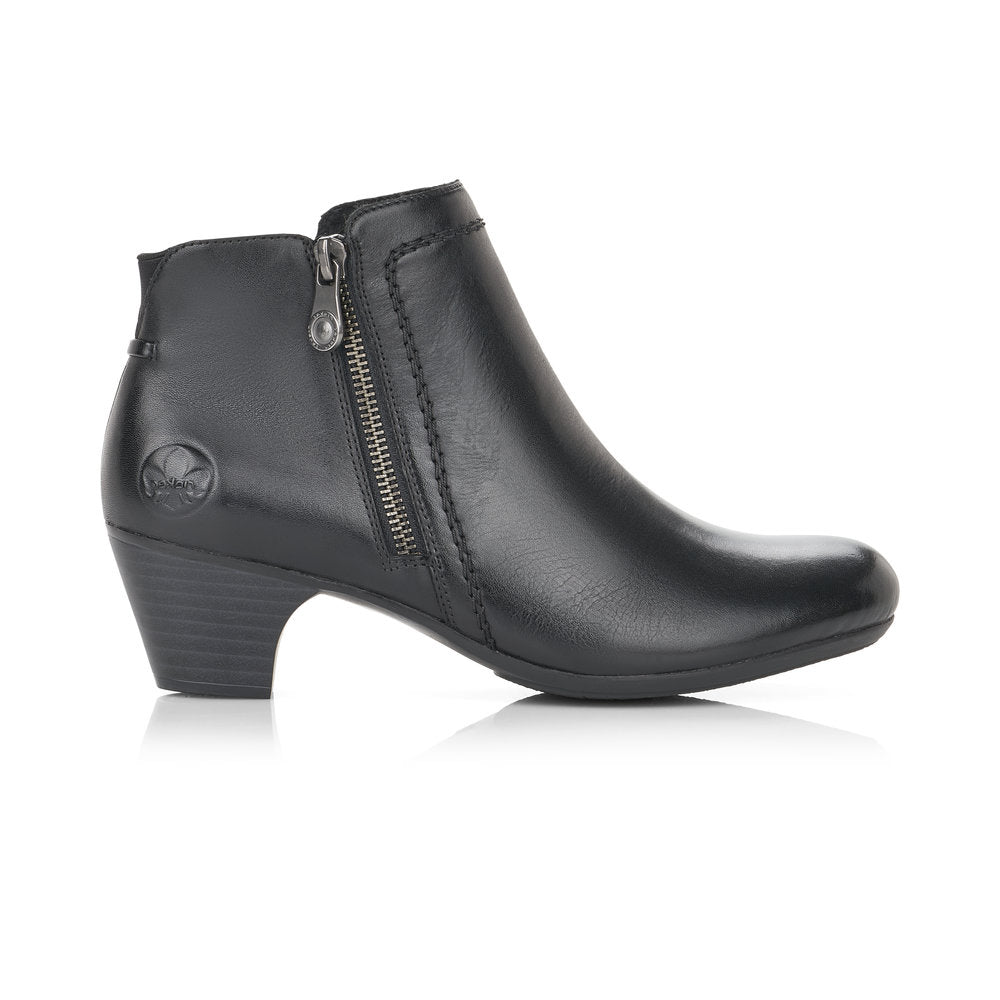 RIEKER - 70551-00 ZIP UP ANKLE BOOT WITH DECORATIVE OUTSIDE ZIP - BLACK