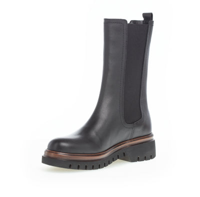 GABOR - 71.786.27 FLAT MID LENGTH BOOT - BLACK LEATHER