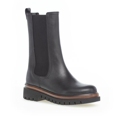 GABOR - 71.786.27 FLAT MID LENGTH BOOT - BLACK LEATHER