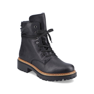RIEKER - 72621-00 CHUNKY LOW HEEL LACE UP FASHION ANKLE BOOT - BLACK