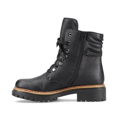 RIEKER - 72621-00 CHUNKY LOW HEEL LACE UP FASHION ANKLE BOOT - BLACK