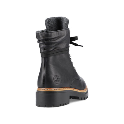 RIEKER - 72621-00 CHUNKY LOW HEEL LACE UP FASHION ANKLE BOOT - BLACK
