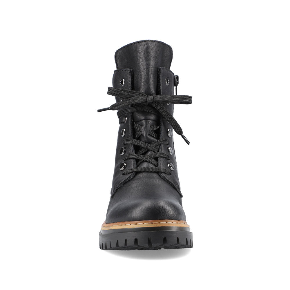 RIEKER - 72621-00 CHUNKY LOW HEEL LACE UP FASHION ANKLE BOOT - BLACK