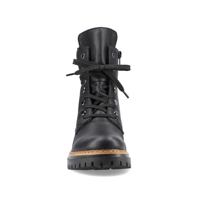 RIEKER - 72621-00 CHUNKY LOW HEEL LACE UP FASHION ANKLE BOOT - BLACK
