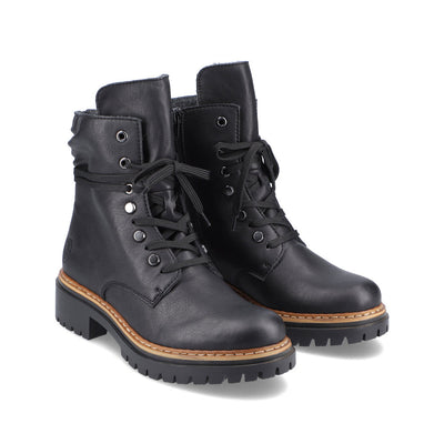 RIEKER - 72621-00 CHUNKY LOW HEEL LACE UP FASHION ANKLE BOOT - BLACK