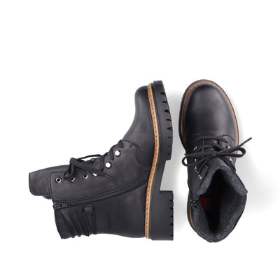RIEKER - 72621-00 CHUNKY LOW HEEL LACE UP FASHION ANKLE BOOT - BLACK