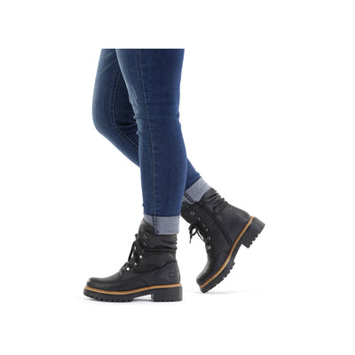 RIEKER - 72621-00 CHUNKY LOW HEEL LACE UP FASHION ANKLE BOOT - BLACK