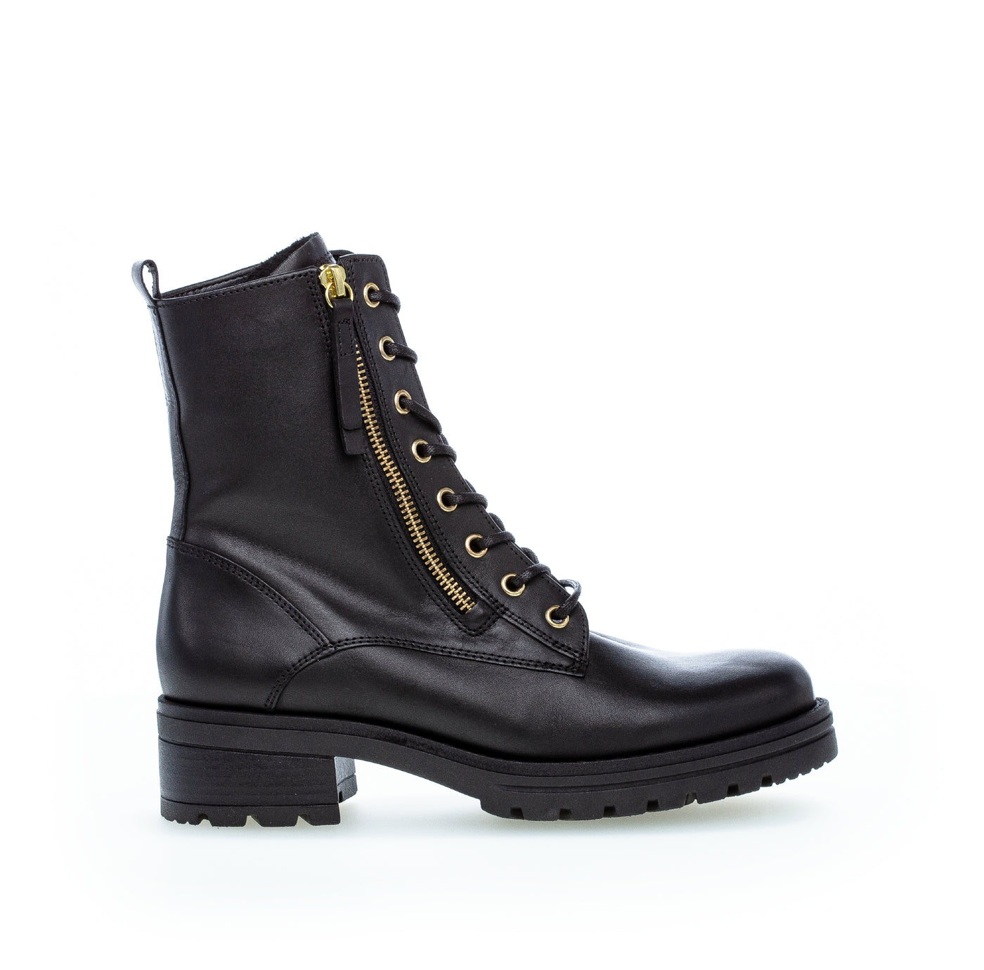 GABOR - 72.785.67 LOW HEEL COMFORT LACED ANKLE BOOT - BLACK LEATHER
