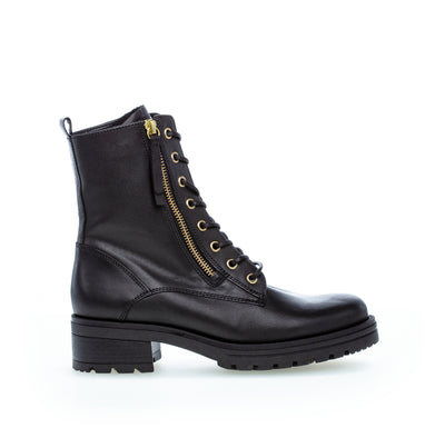 GABOR - 72.785.67 LOW HEEL COMFORT LACED ANKLE BOOT - BLACK LEATHER