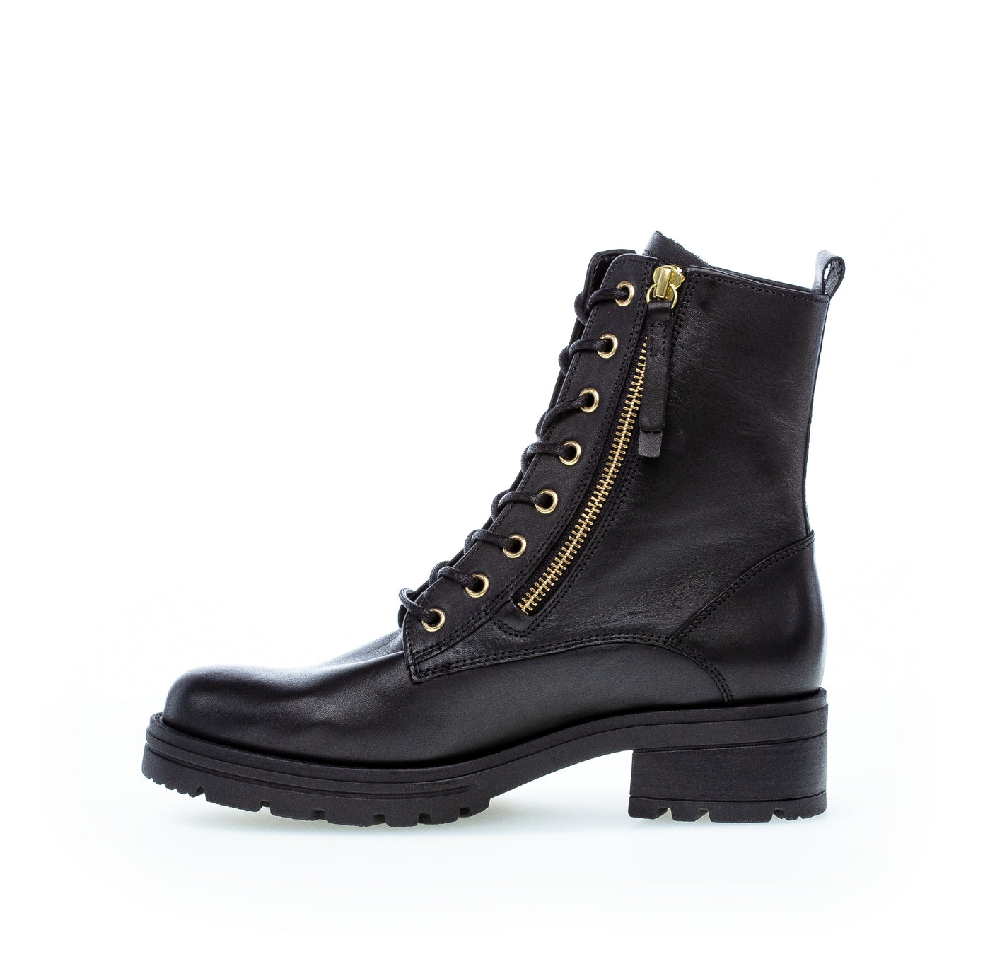 GABOR - 72.785.67 LOW HEEL COMFORT LACED ANKLE BOOT - BLACK LEATHER