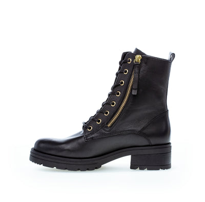 GABOR - 72.785.67 LOW HEEL COMFORT LACED ANKLE BOOT - BLACK LEATHER