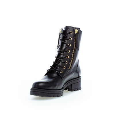 GABOR - 72.785.67 LOW HEEL COMFORT LACED ANKLE BOOT - BLACK LEATHER
