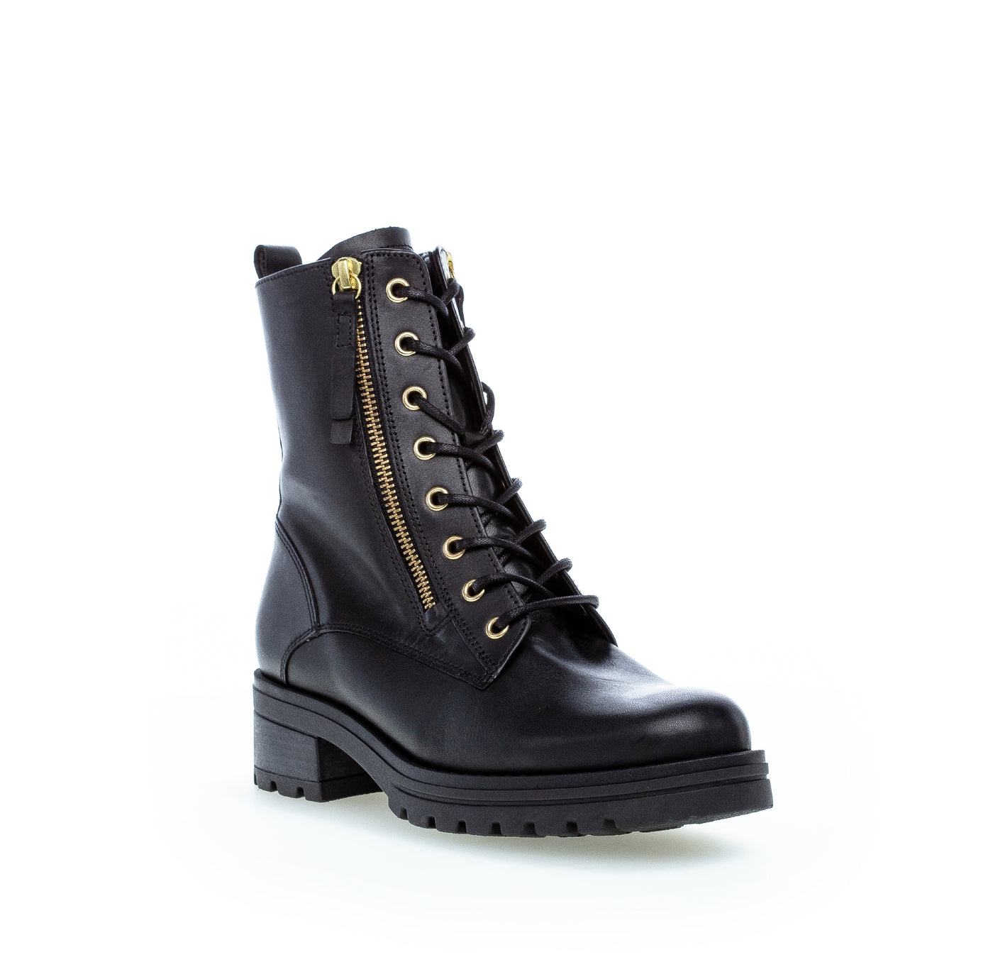 GABOR - 72.785.67 LOW HEEL COMFORT LACED ANKLE BOOT - BLACK LEATHER