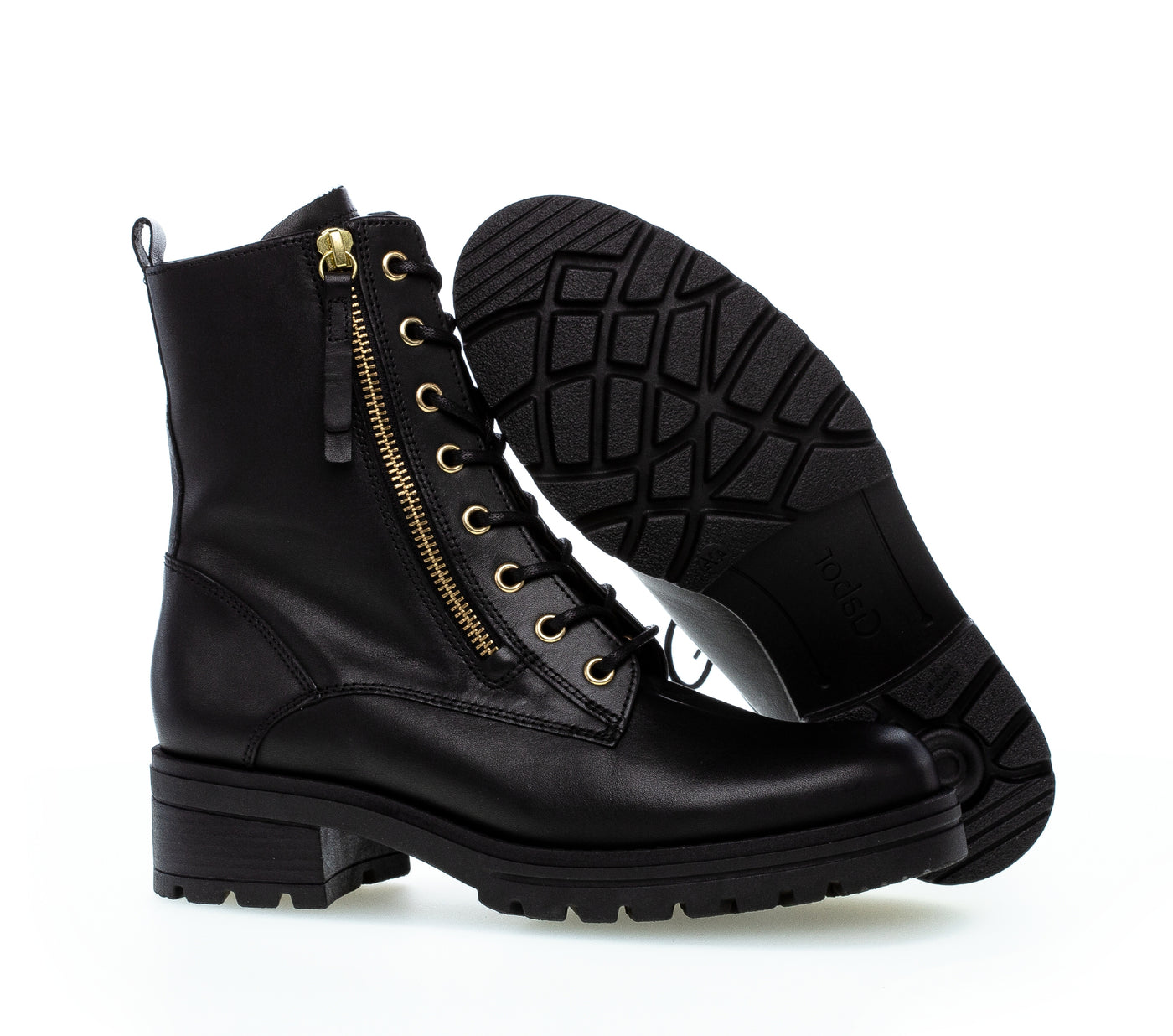 GABOR - 72.785.67 LOW HEEL COMFORT LACED ANKLE BOOT - BLACK LEATHER