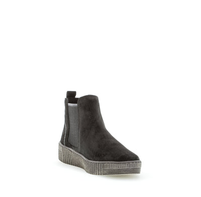 GABOR - 73.731.17 FLAT PULL-ON ANKLE BOOT - BLACK SUEDE