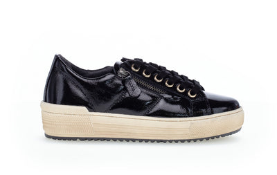 GABOR 76.538.97 - LACED FASHION SHOE WTH WHITE SOLE - BLACK PATENT