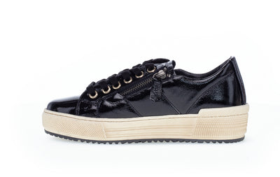 GABOR 76.538.97 - LACED FASHION SHOE WTH WHITE SOLE - BLACK PATENT