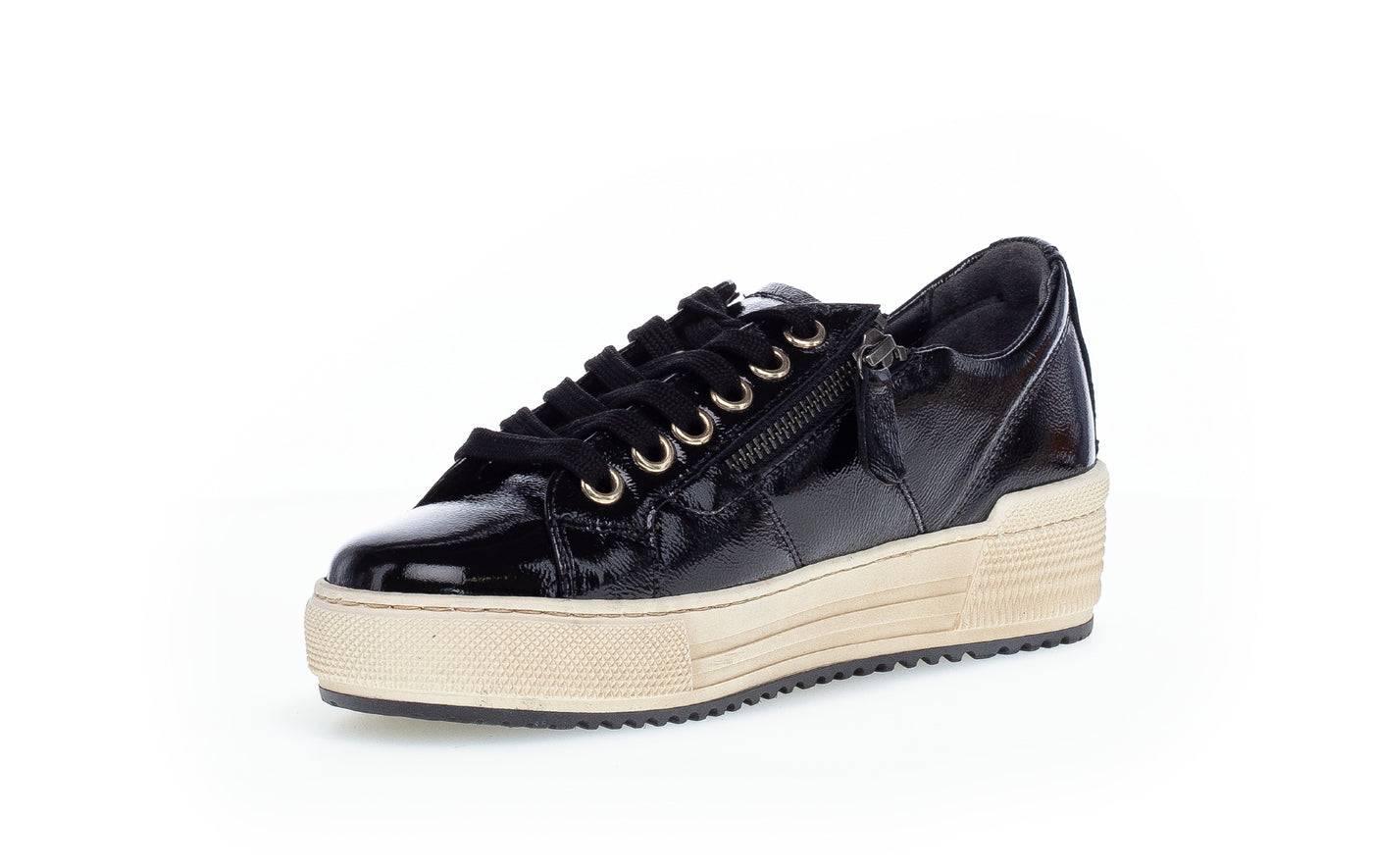 GABOR 76.538.97 - LACED FASHION SHOE WTH WHITE SOLE - BLACK PATENT