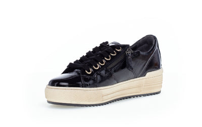 GABOR 76.538.97 - LACED FASHION SHOE WTH WHITE SOLE - BLACK PATENT