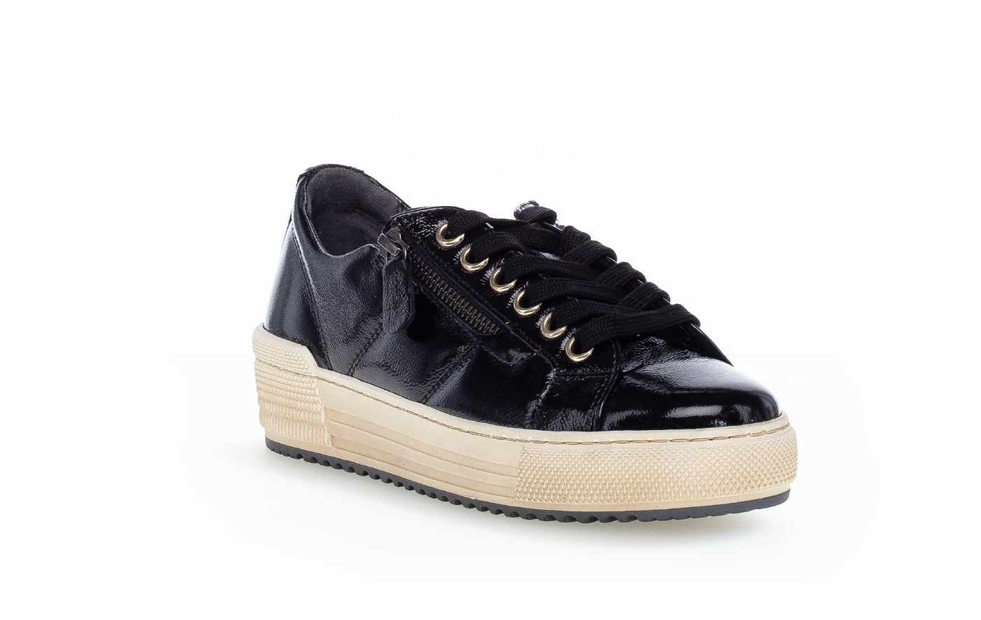 GABOR 76.538.97 - LACED FASHION SHOE WTH WHITE SOLE - BLACK PATENT