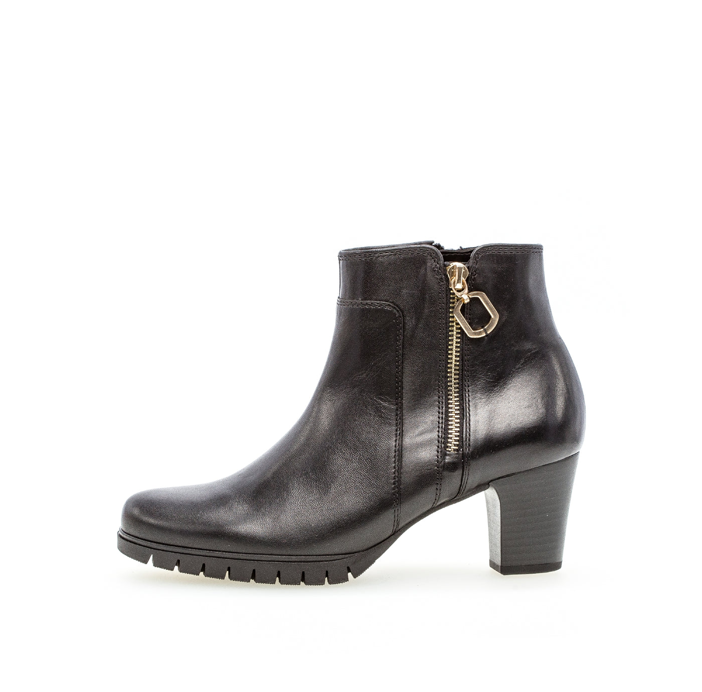 GABOR 76.591.67 - MEDIUM HEEL ANKLE BOOT WITH ZIP DETAIL - BLACK LEATHER