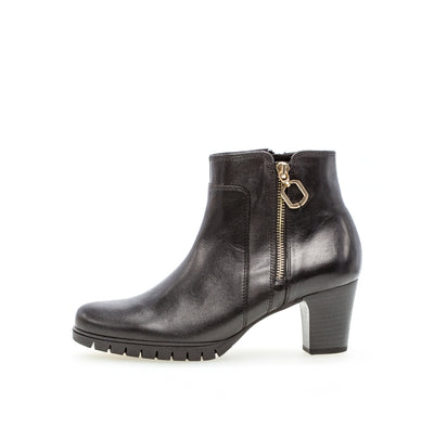 GABOR 76.591.67 - MEDIUM HEEL ANKLE BOOT WITH ZIP DETAIL - BLACK LEATHER