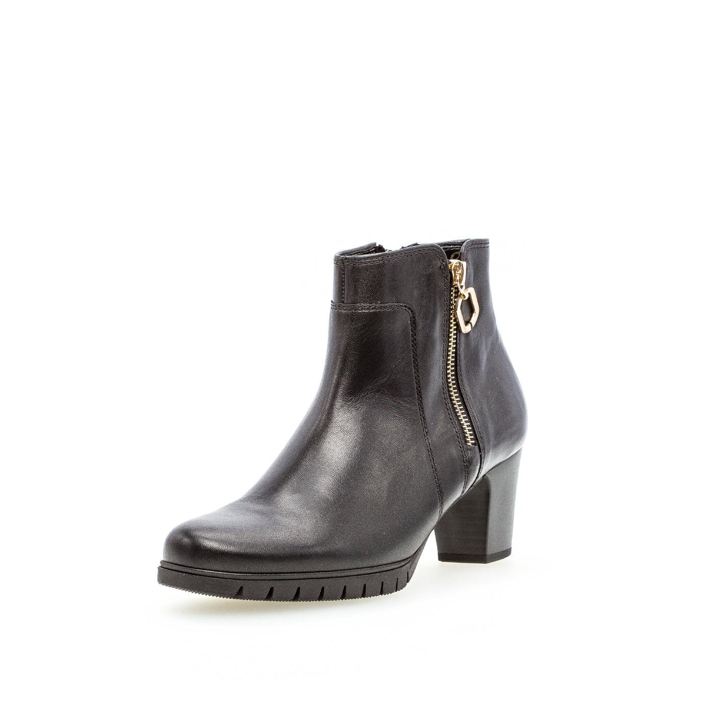 GABOR 76.591.67 - MEDIUM HEEL ANKLE BOOT WITH ZIP DETAIL - BLACK LEATHER