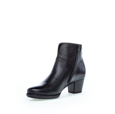 GABOR 76.600.57 - MEDIUM HEEL ANKLE BOOT - BLACK LEATHER