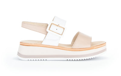 GABOR - 82.744.58 MEDIUM WEDGE COMFORT SANDAL - TAUPE/WHITE