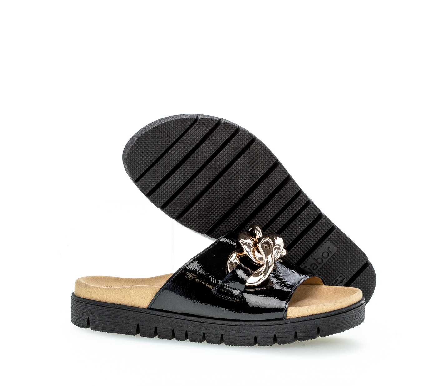 GABOR - 83.743.97 LOW WEDGE MULE - BLACK PATENT