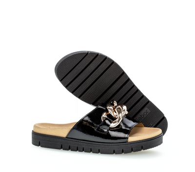 GABOR - 83.743.97 LOW WEDGE MULE - BLACK PATENT