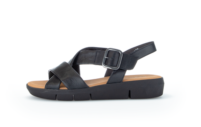 GABOR - 84.603.27 FLAT COMFORT SANDAL - BLACK LEATHER