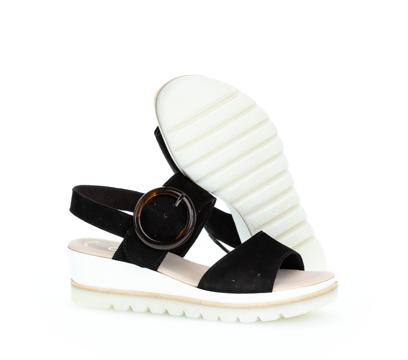 GABOR - 84.645.37 MEDIUM WEDGE SANDAL - BLACK SUEDE