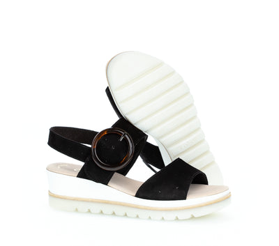 GABOR - 84.645.37 MEDIUM WEDGE SANDAL - BLACK SUEDE