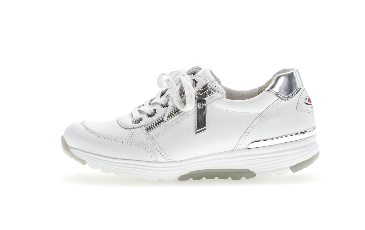 GABOR - 86.973.50 LACED ROLLING SOFT SHOE WITH SIDE ZIP - WHITE/SILVER